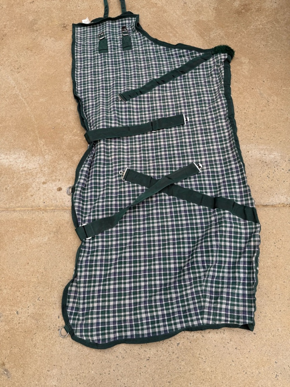 Plaid Horse sheet w/ Green Trim Green / purple cotton blend 68 “